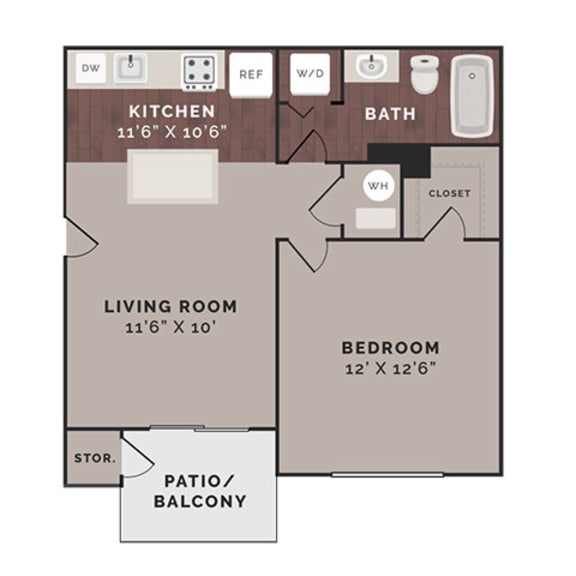 Thumbnail 2 of 2 1 Bedroom 1 Bathroom A Floor Plan at Reflection Cove Apartments in Manchester, MO, 63021