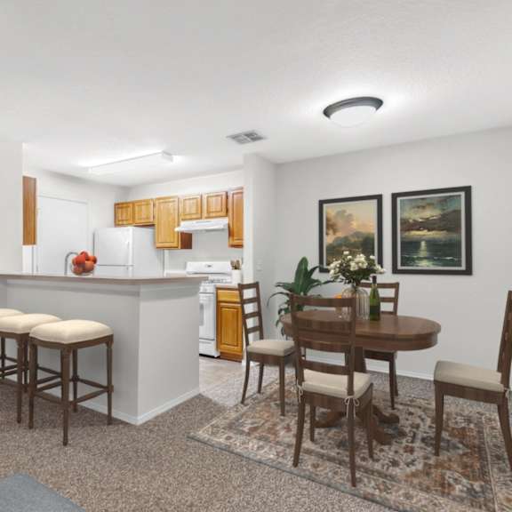 kitchen and dining area
