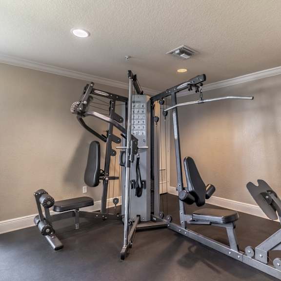 a home gym with weights and cardio equipment