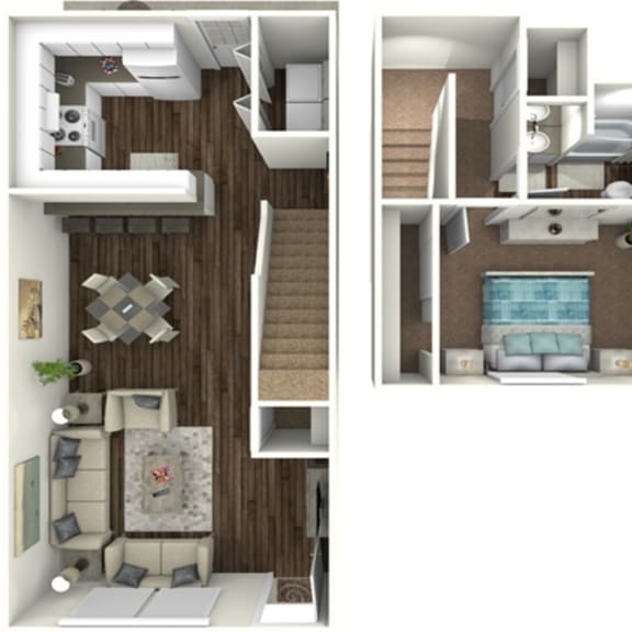 Thumbnail 1 of 2 a stylized floor plan with a bedroom and a living room
