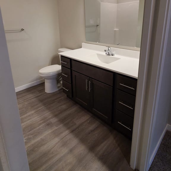 an overhead view of a bathroom with a toilet and a sink
