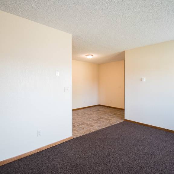 a room with carpeted floor and white walls.
