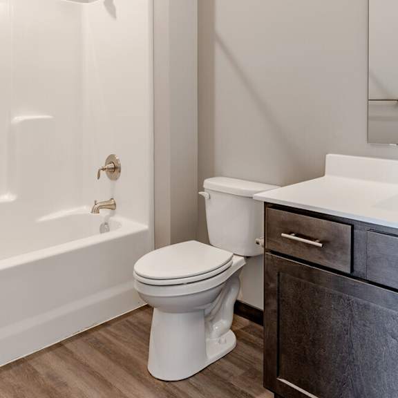 a bathroom with a toilet and a tub and a sink