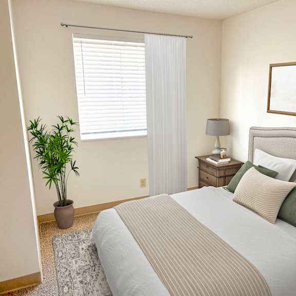 a bedroom with furniture