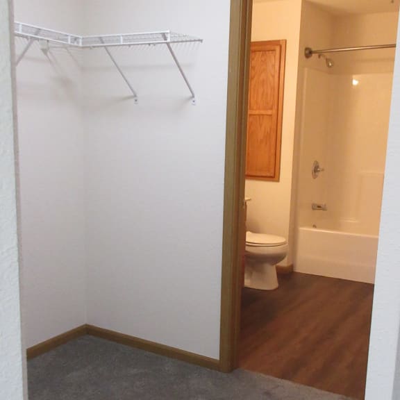 view of primary closet and bathroom