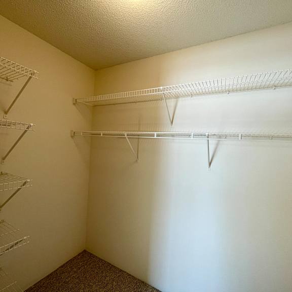 empty white shelves in a room.