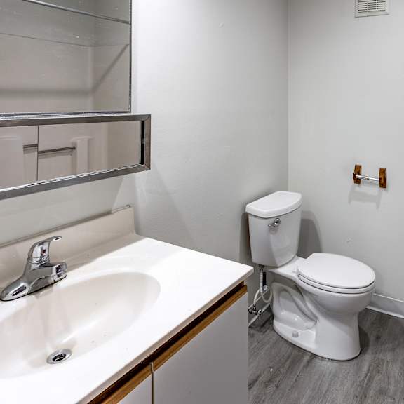 a white toilet sits next to a sink in a bathroom.
