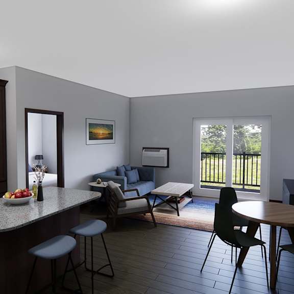 a kitchen with a table and chairs.