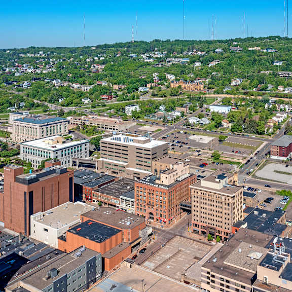an aerial view of the city