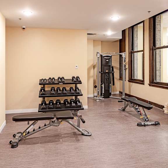 the gym at the flats at big tex apartments