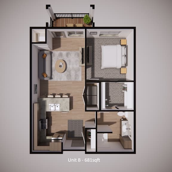 a floor plan of a unit b 681sqft is displayed.