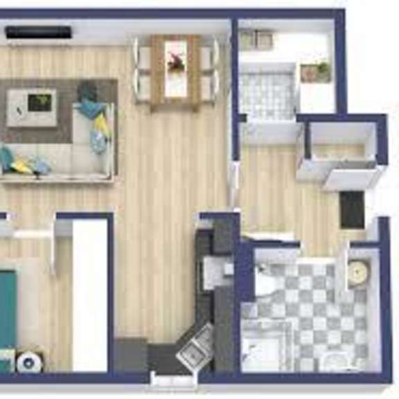 Thumbnail 2 of 2 A floor plan of a house with a kitchen, living room, and two bedrooms.