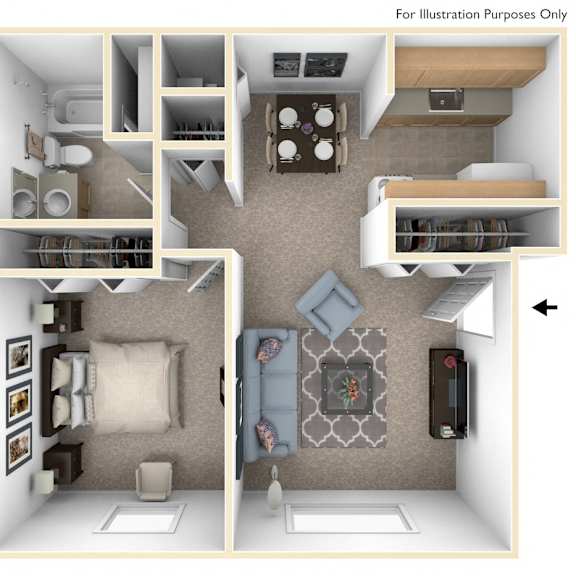 Thumbnail 1 of 7 a stylized floor plan with a bedroom and living room