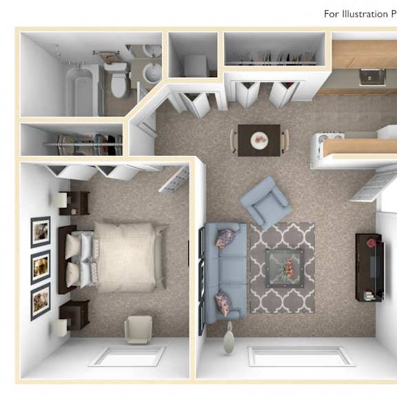 Thumbnail 5 of 7 a stylized floor plan with a bedroom and a living room