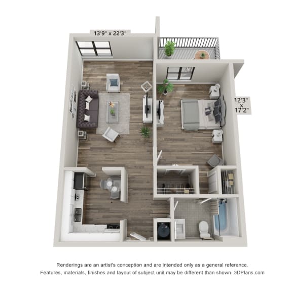 Thumbnail 1 of 9 1 Bedroom 3D Floor Plan  at Club at Emerald Waters, Hollywood, 33021