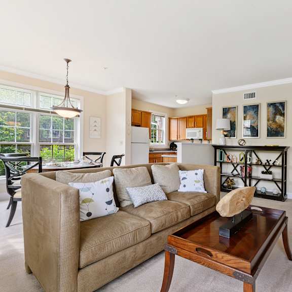 spacious living area with modern touches, offering a comfortable space for relaxation at claremont apartments in exton, pa