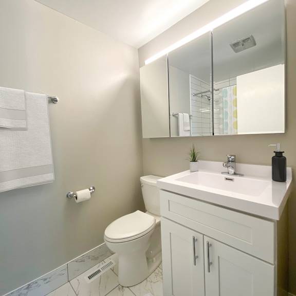 a white toilet sits next to a sink in a bathroom.