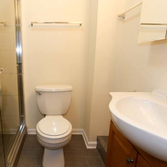 a white toilet sits in a bathroom next to a sink.