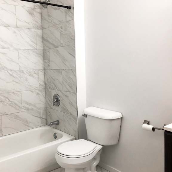 a white toilet sits next to a bathtub in a bathroom.