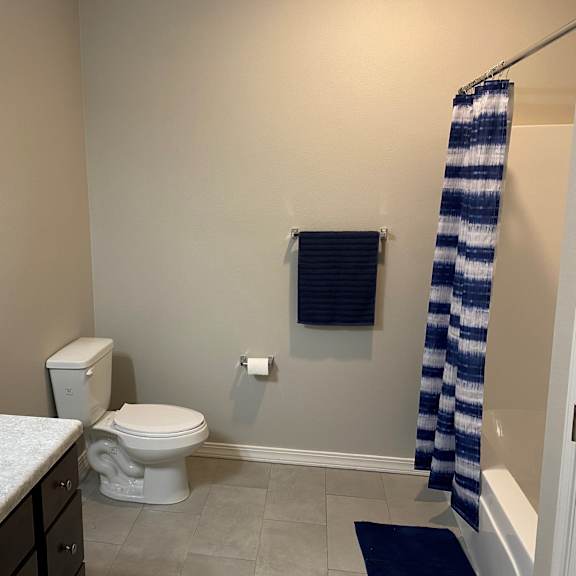 a bathroom with a toilet and a shower and a sink