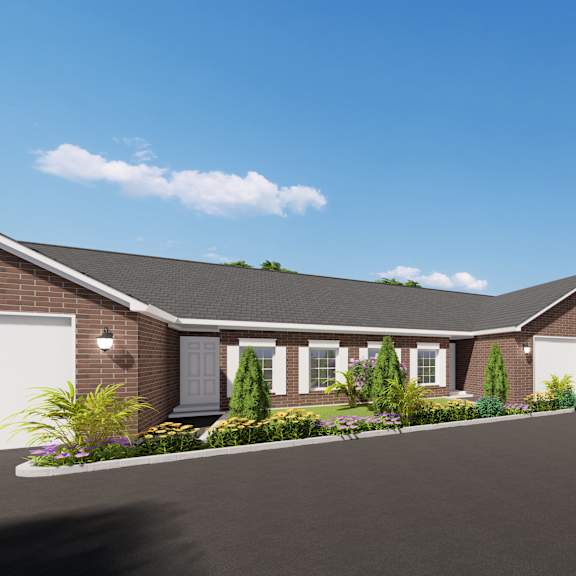 a rendering of a neighbourhood of houses with cars parked in the street