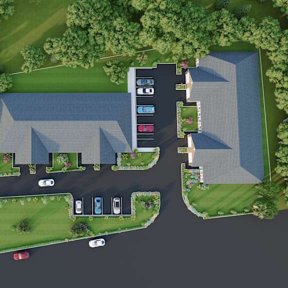 a rendering of a neighborhood with houses and trees