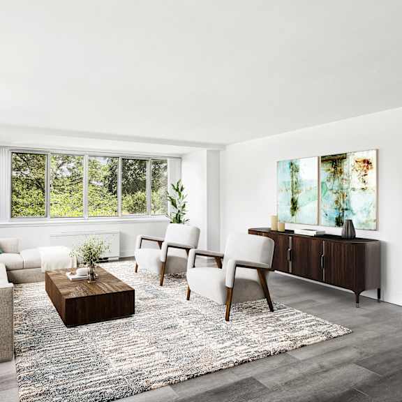 Thumbnail 5 of 13 a living room with a couch and chairs and a table