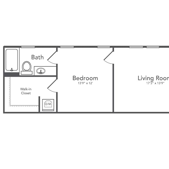 Thumbnail 2 of 2 1 bed 1 bath 788 sf flat floor plan at 1010 Dilworth Apartments, North Carolina