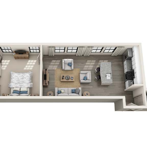 Thumbnail 1 of 2 1 bed 1 bath 788 sf 3D floor plan at 1010 Dilworth Apartments, Charlotte