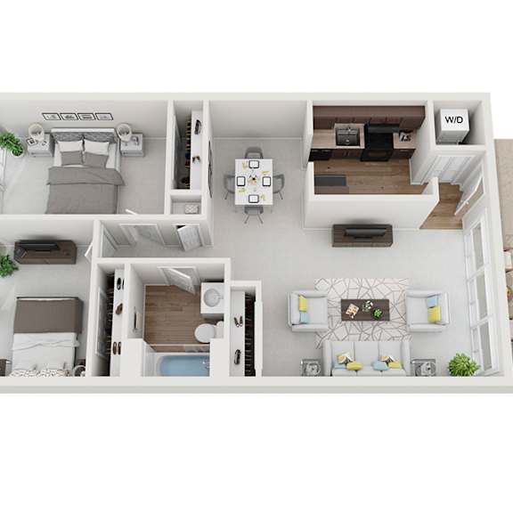Thumbnail 1 of 2 2 Bed 1 Bath 903sf 3D Floor Plan, at Brook View Apartments, Baltimore