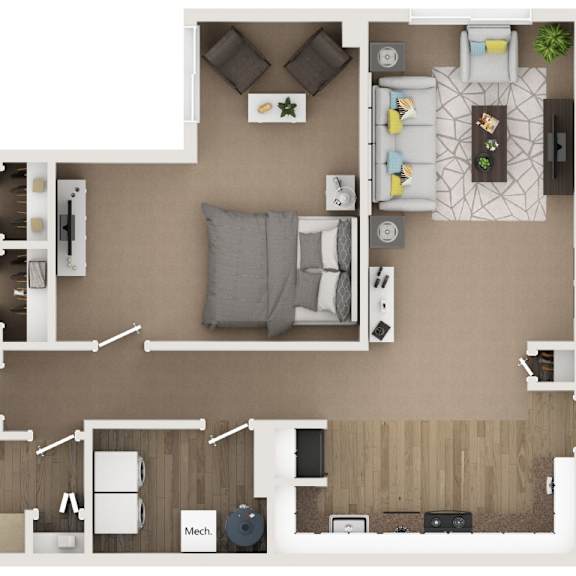 Thumbnail 1 of 2 1 bed 1 bath 1100sf 3D floor plan at Cardiff Hall Apartments, Towson MD