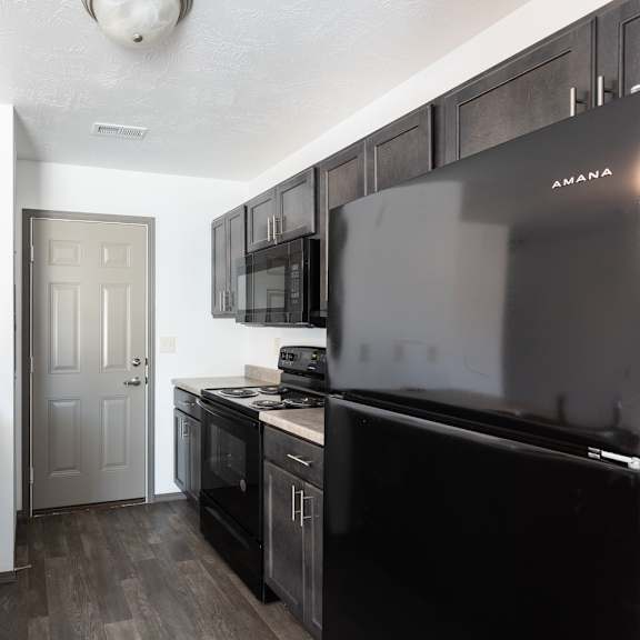 kitchen with black appliances