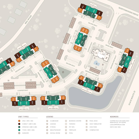 a map shows the layout of copper run, including unit types, legends, and addresses.