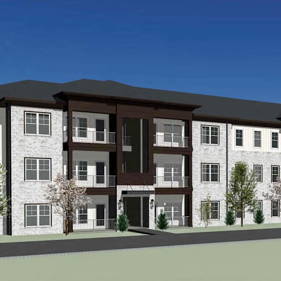 a rendering of the proposed apartment building at the corner