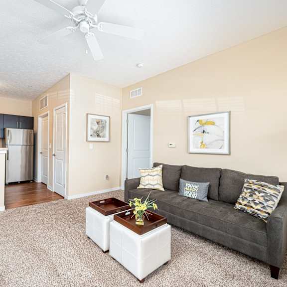 a living room with a couch and a coffee table