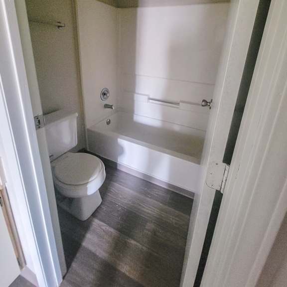 a small bathroom with a toilet and a bathtub