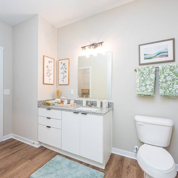 a bathroom with a sink toilet and a mirror
