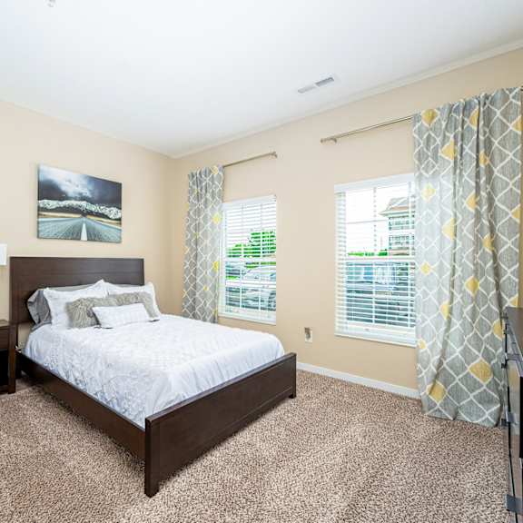 a bedroom with a bed and a tv