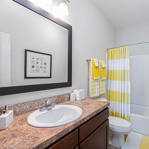 a bathroom with a sink and a shower and a toilet