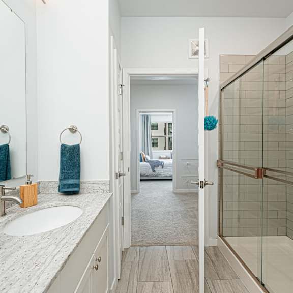 bathroom at the pointe at polaris apartments