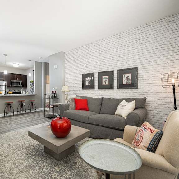 a living room with a couch and a table