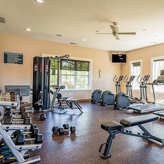 the fitness room has plenty of weights and cardio equipment