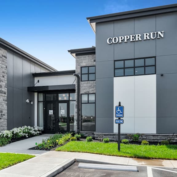 the front of a building with the name