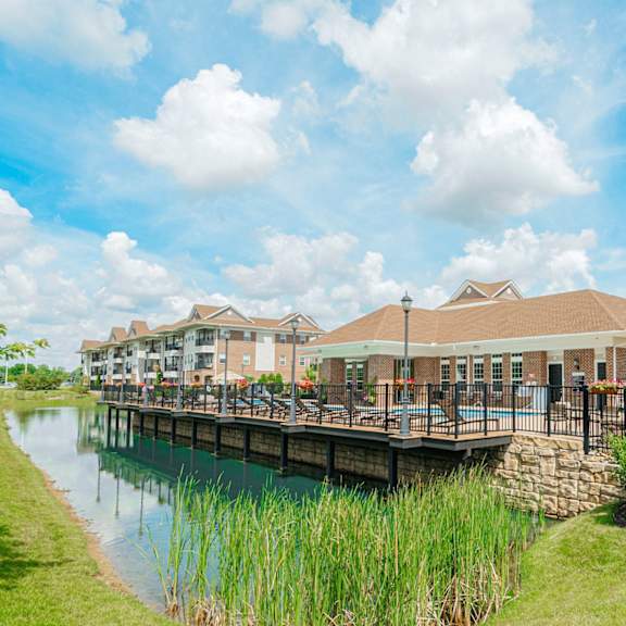 a building with a dock over a body of water