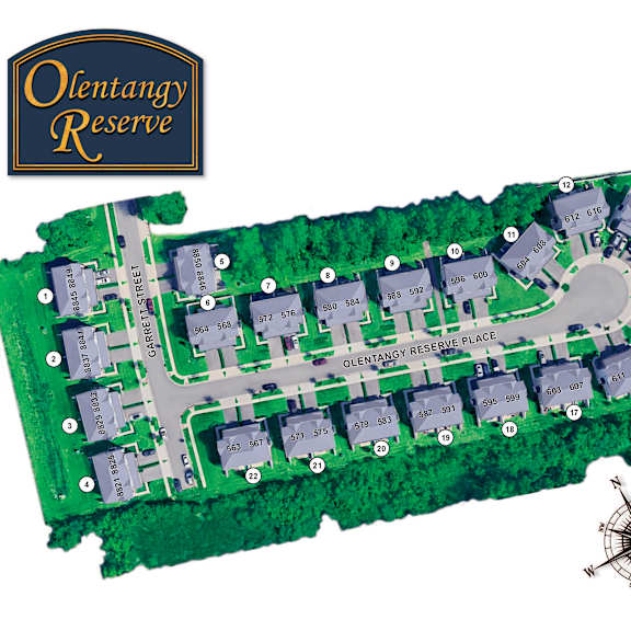 a map of the olentangy reserve with a compass rose in the corner.