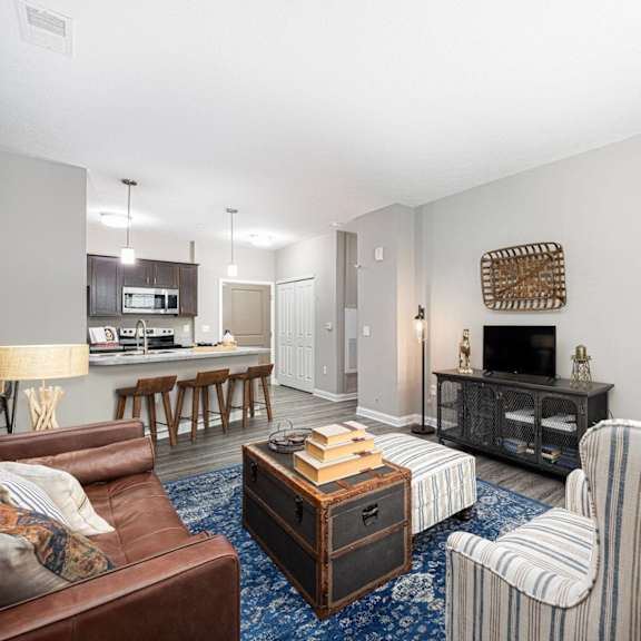 a living room with two couches and a tv