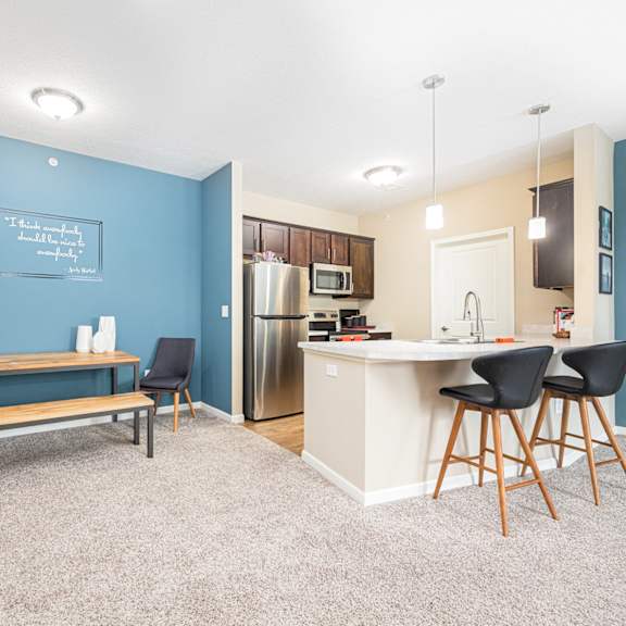 our apartments at the district feature a kitchen and living room