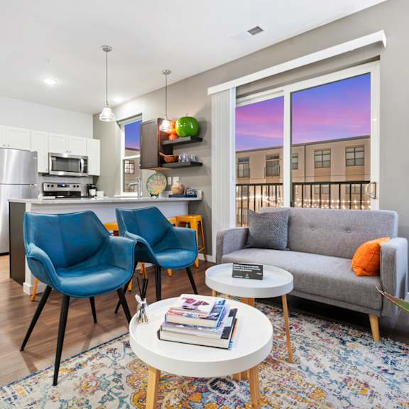 a living room with a couch and a table