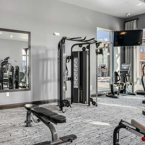 fitness center gym at northstar flats apartments in sunbury, oh