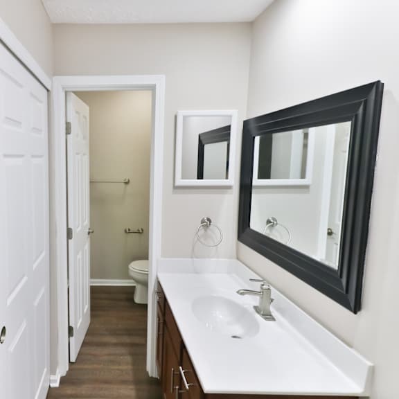 bathroom with extra storage at asherton of dublin apartments